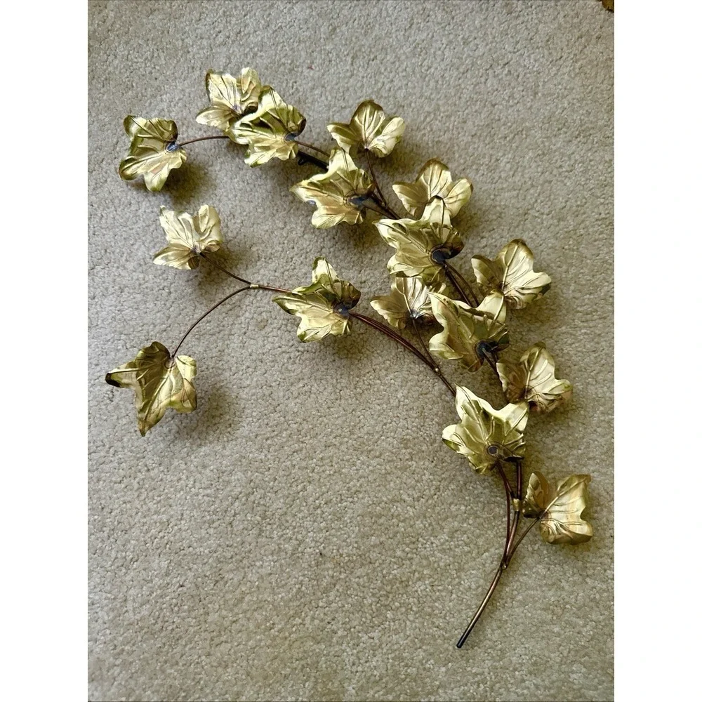 2 Vtg MCM Metal Brass Copper Leaf Branches Wall Hanging Art Decor & Butterflies